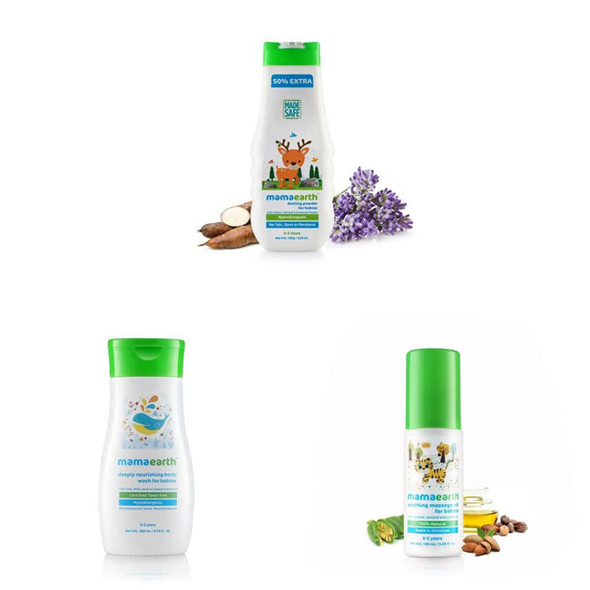 Mamaearth Dusting Powder & Soothing Massage Oil & Deeply Nourishing Wash for Babies Hover Image