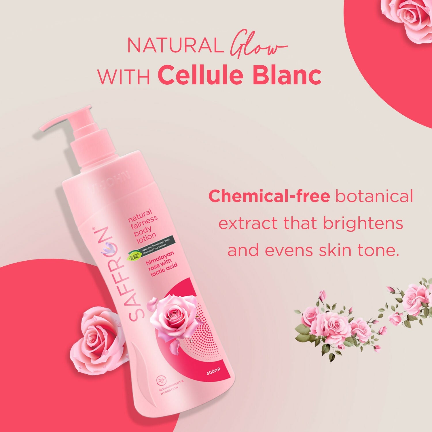 VI-JOHN Saffron Natural Fairness Body Lotion Himalayan Rose with Lactic Acid Deep Nourishment for Soft & Radiant Skin For All Skin Types