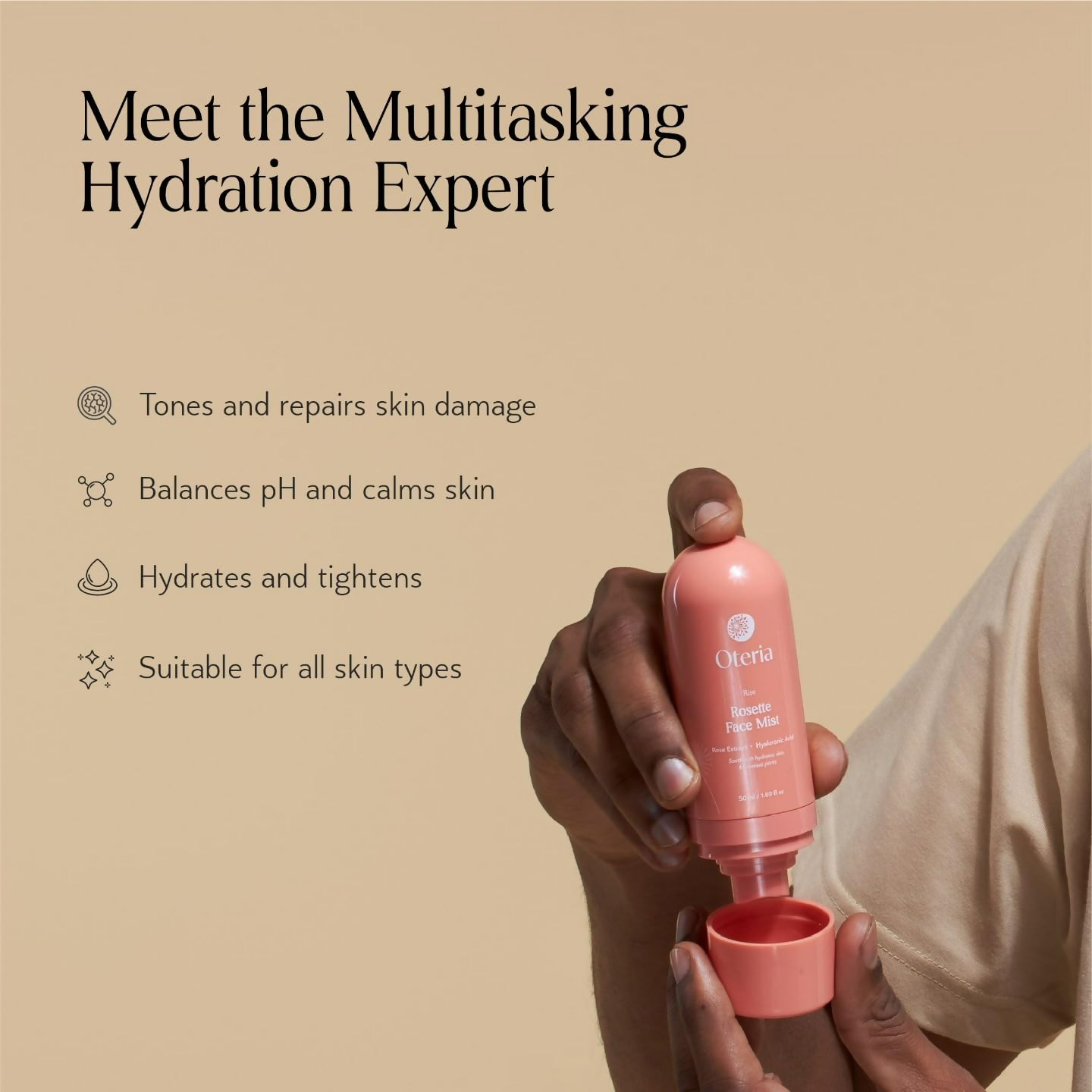 Oteria Luxury Rosette Face Mist Toner with Rose Water & Hyaluronic Acid, Toning Solution For Glowing Skin