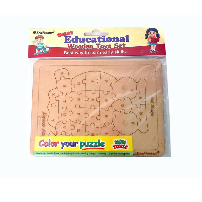Kraftsman English Alphabets Wooden Jigsaw Puzzles Owl Shape Puzzle | Color Kit Included Hover Image