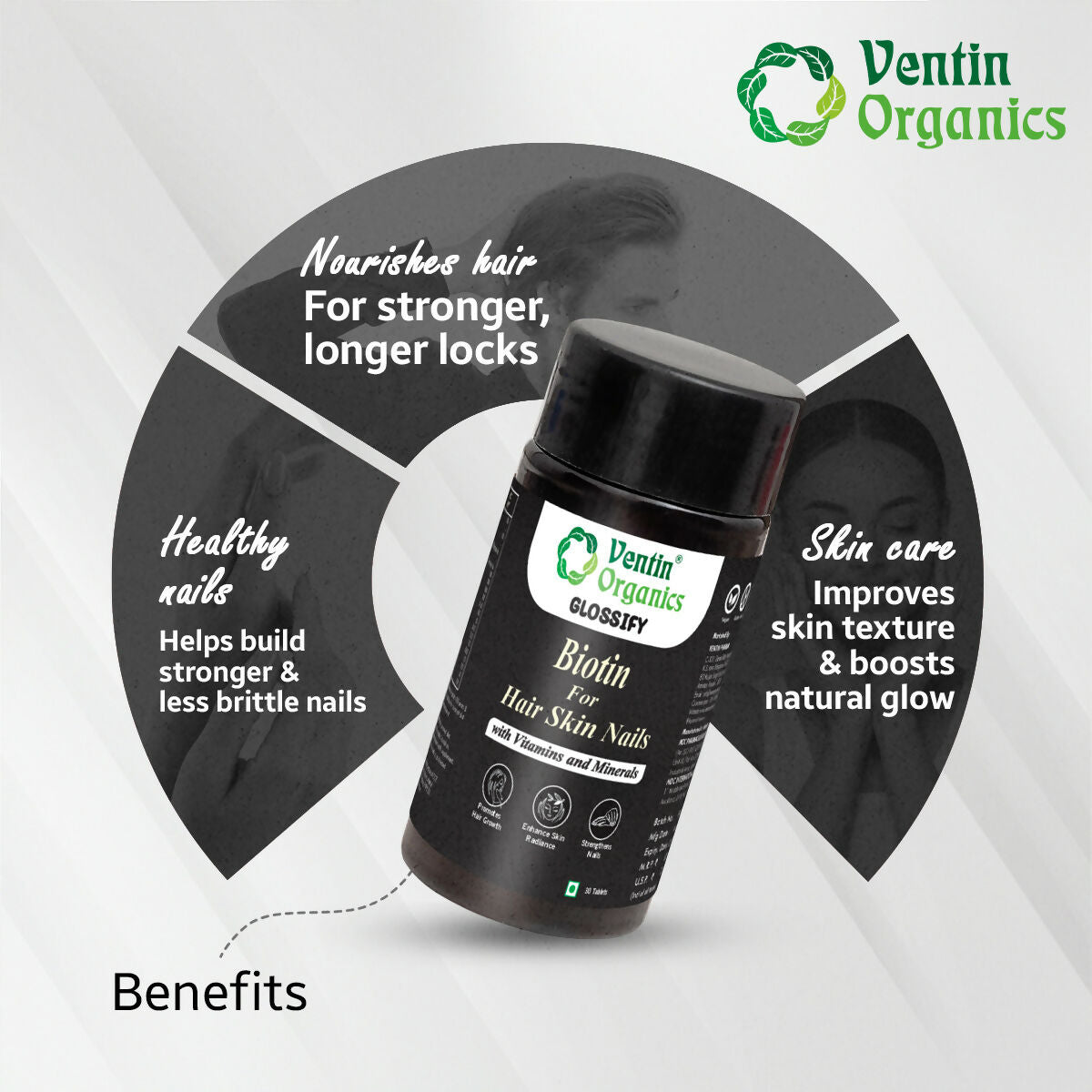 Ventin Organics Glossify Biotin Hair, Skin & Nails Tablets