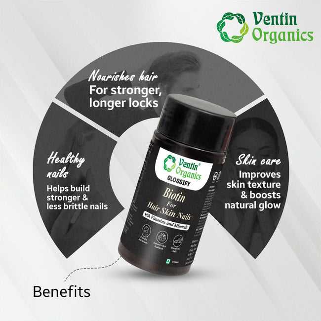 Ventin Organics Glossify Biotin Hair, Skin & Nails Tablets Main Image