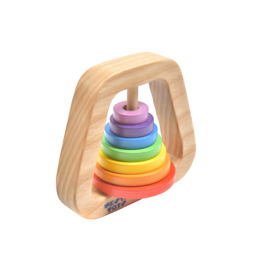 Nesta Toys Wooden Rainbow Rattle for Babies, Montessori Wooden Toy