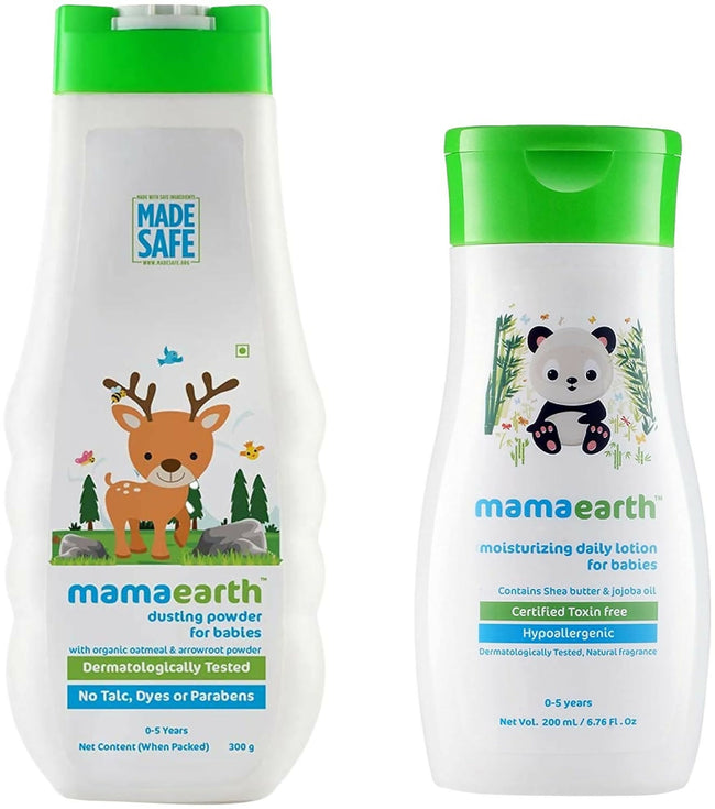 Mamaearth Daily Moisturizing Lotion & Dusting Powder with Organic Oatmeal & Arrowroot Powder for Babies Hover Image