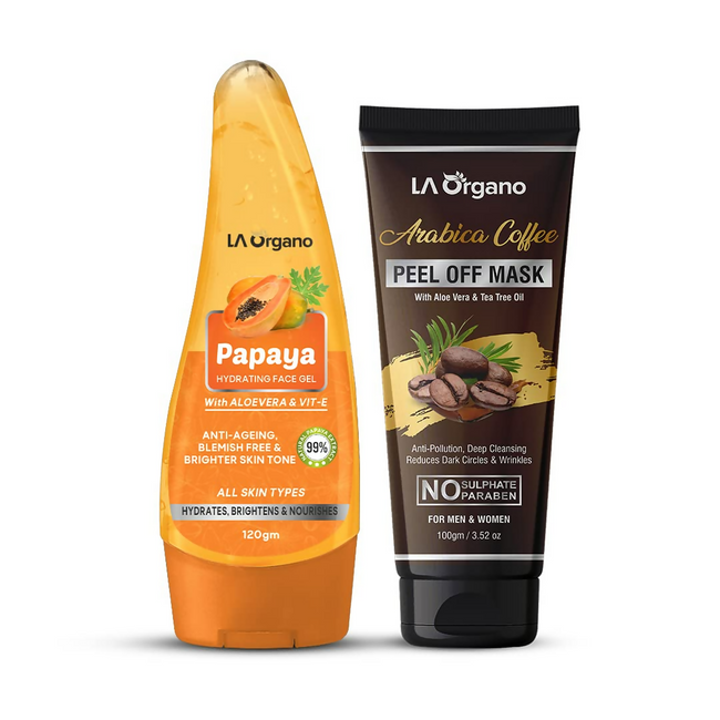 LA Organo Papaya Hydrating Face Gel with Alovera & Vit-E & Arabica Coffee Peel Off Mask Combo Hover Image