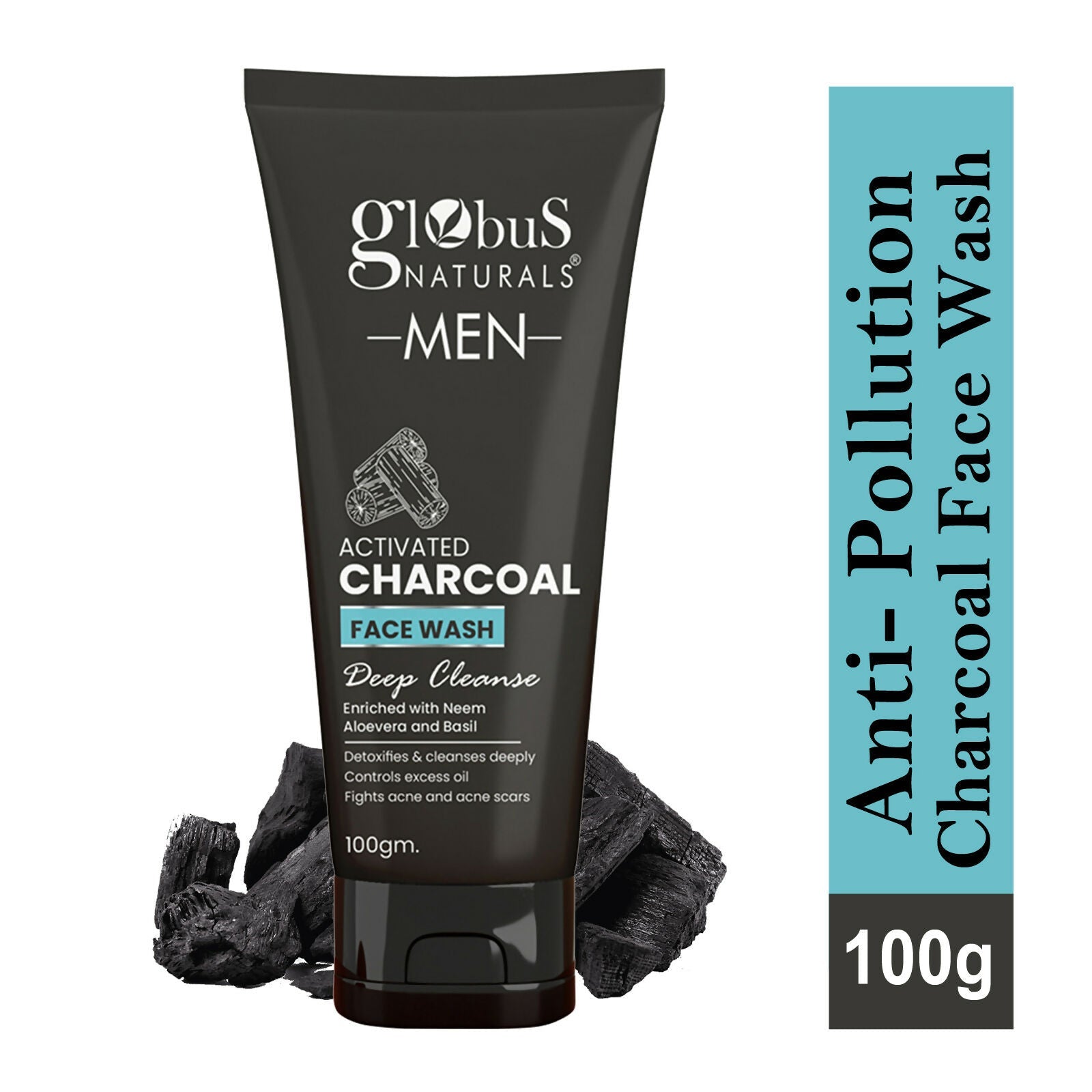Globus Naturals Anti Pollution & Anti Acne Charcoal Face Wash For Men