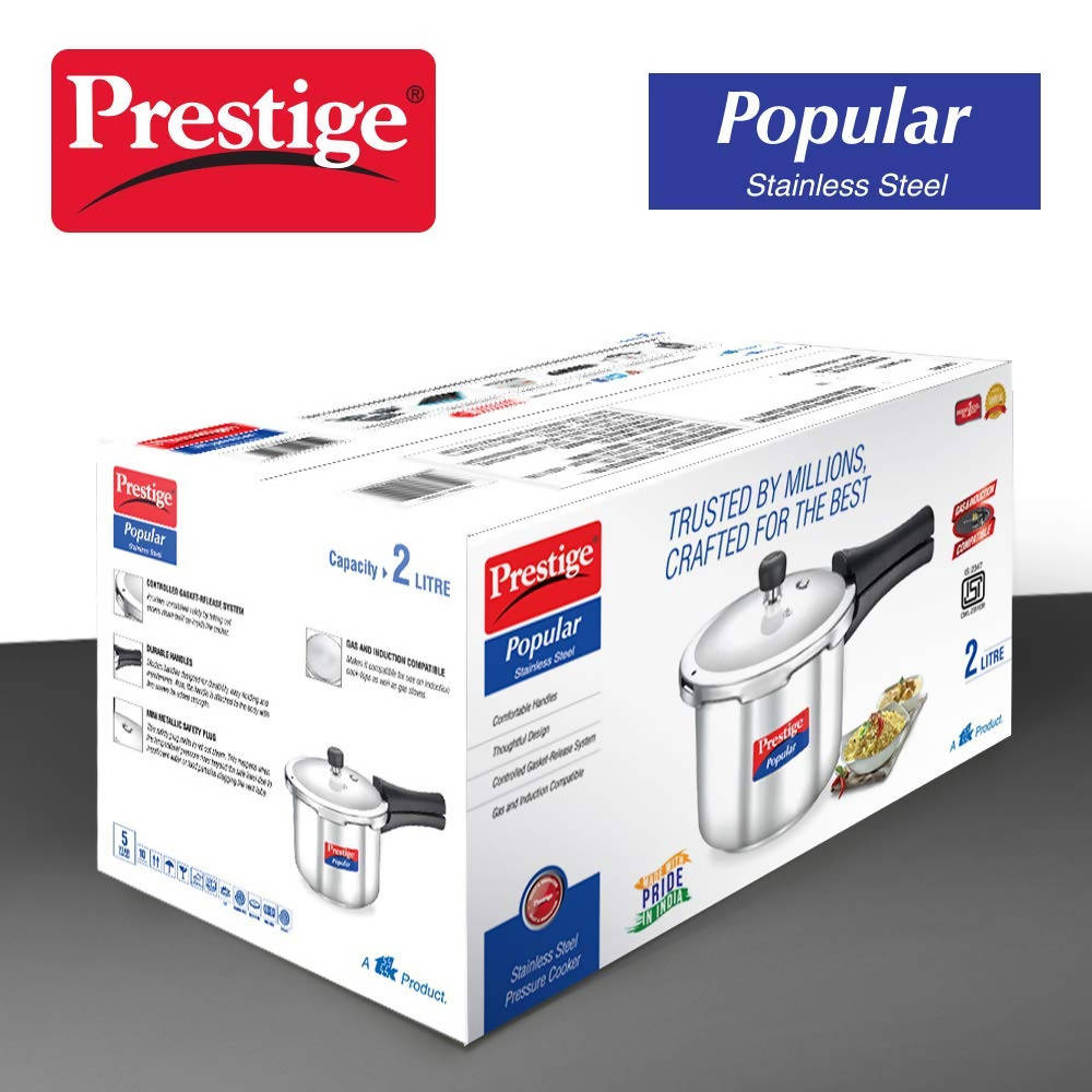 Prestige Popular Stainless Steel Pressure Cooker, Silver Color