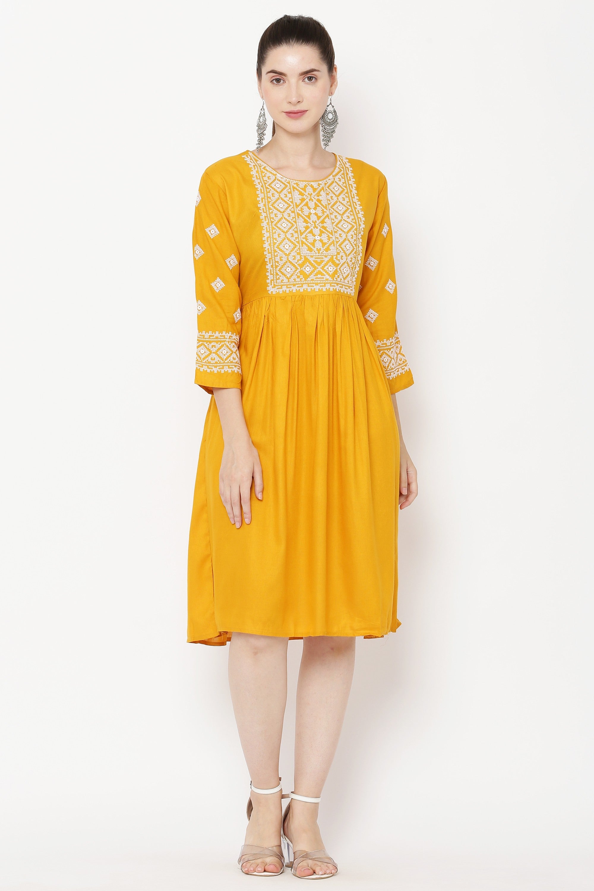 PAVONINE Gajri Color Burfi Design Embroidery Dress For Women