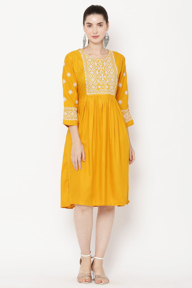 PAVONINE Gajri Color Burfi Design Embroidery Dress For Women Hover Image