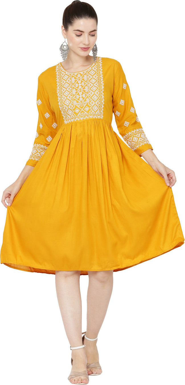 PAVONINE Gajri Color Burfi Design Embroidery Dress For Women Main Image