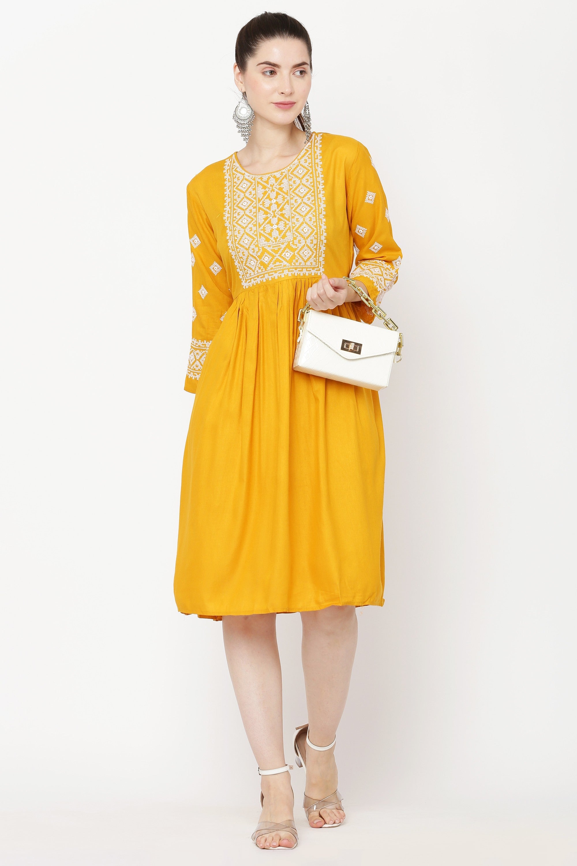 PAVONINE Gajri Color Burfi Design Embroidery Dress For Women