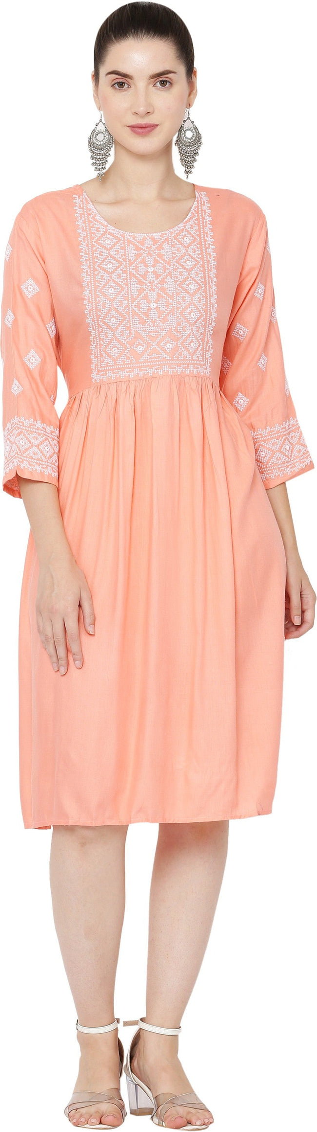 PAVONINE Mustard Color Burfi Design Embroidery Dress For Women Hover Image