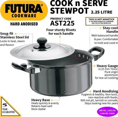 Hawkins Futura Hard Anodized Cook-n-Serve Stewpot 2.25 L with Lid (AST225) Main Image