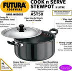 Hawkins Futura Hard Anodised Cook-n-Serve Stewpot 5 L with Lid (AST50)