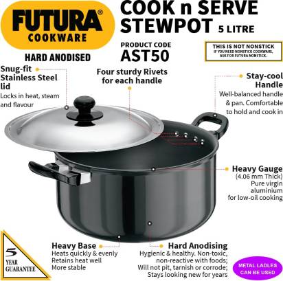 Hawkins Futura Hard Anodised Cook-n-Serve Stewpot 5 L with Lid (AST50) Main Image