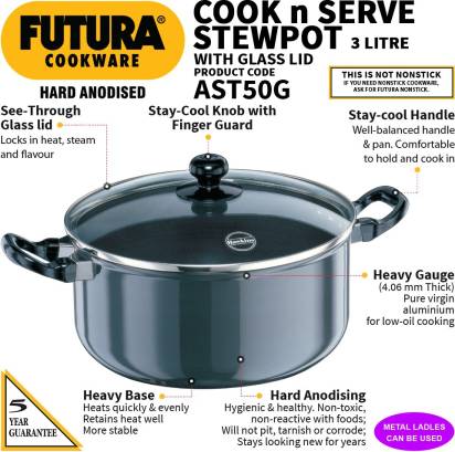 Hawkins Futura Hard Anodized Stewpot 24 cm Diameter 5 L with Lid (AST50G) Main Image