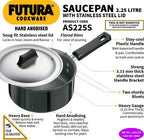 Hawkins Futura Hard Anodised Sauce Pan 18 cm Diameter with Lid 2.25 L (AS225S)