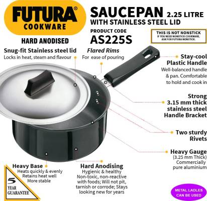 Hawkins Futura Hard Anodised Sauce Pan 18 cm Diameter with Lid 2.25 L (AS225S) Main Image
