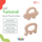 Nesta Toys Wooden Car & Elefant Teether Set, Beech Wood Teether for Babies