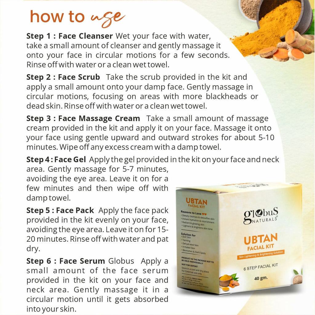 Globus Naturals Brightening Ubtan 6 Step Facial Kit
