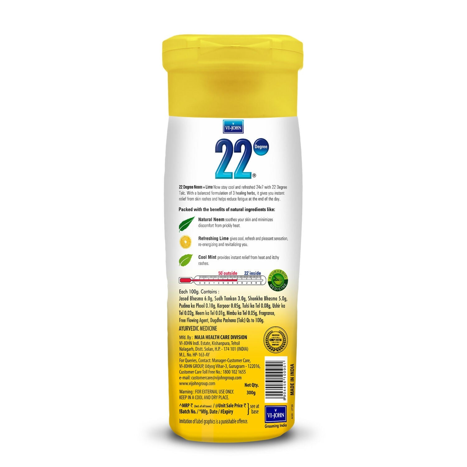 VI-JOHN 22 Degree Cooling Talc Beat the Heat Neem and Lime