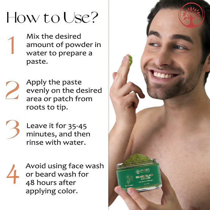 Ivory Natural Beard Black Color Organic - Instant Natural Plant Based Beard Color Powder