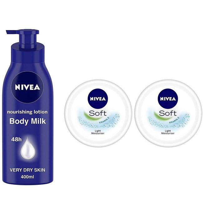 Nivea Nourishing Lotion Body Milk & Soft Light Moisturizing Cream Combo Pack Hover Image