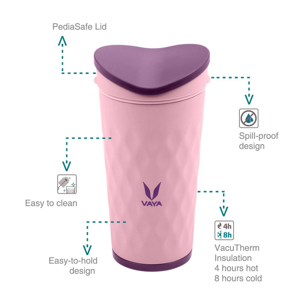 Vaya Drynk Kid'S Stainless Steel Tumbler With Spill-Proof Pediasafe Lid - 350ml (Pink)