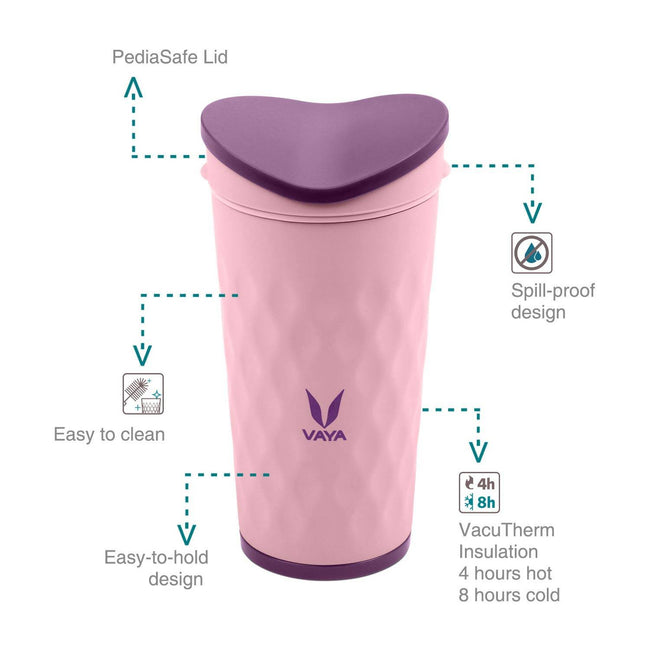 Vaya Drynk Kid'S Stainless Steel Tumbler With Spill-Proof Pediasafe Lid - 350ml (Pink) Main Image