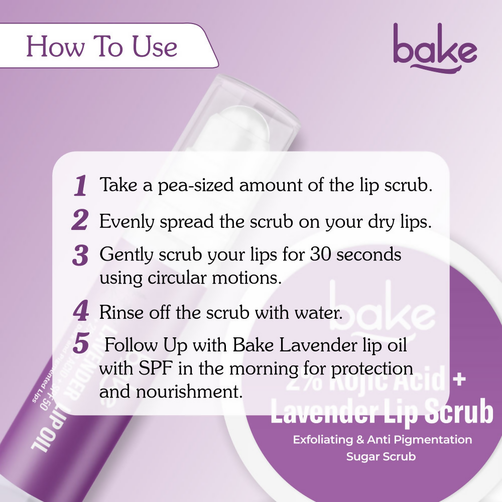 Bake Kojic Acid Lavender Lip Kit With Lip Balm SPF 50 & Lip Scrub For Dark & Pigmented Lips