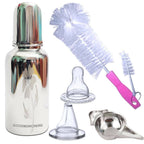 Goodmunchkins Stainless Steel Feeding Bottle with Bottle Cleaning Brush/Chakku/Anti Colic Silicone Nipple Combo-(300ml,Pink)