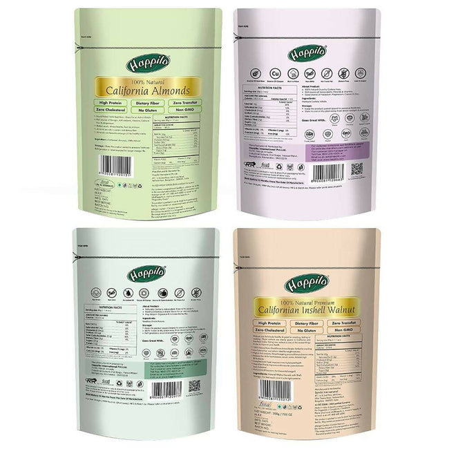 Happilo Premium Californian Almonds, Whole Cashews, Raisins & Walnuts Inshell Combo Main Image