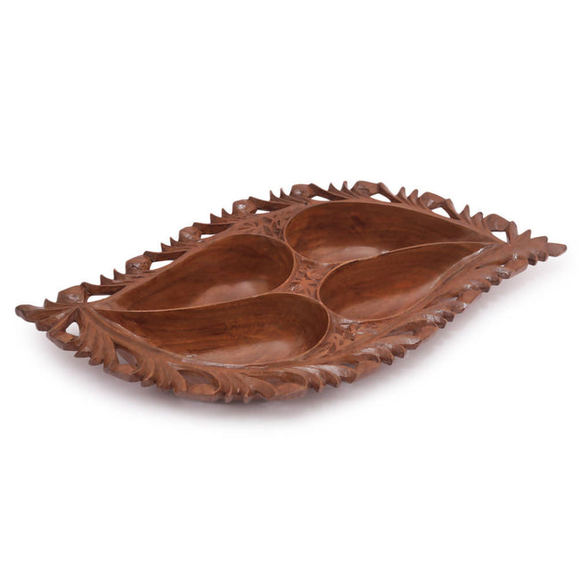 Nizalia Carved Chinar Leaf Handmade Walnut Wood Serving Bowl Hover Image