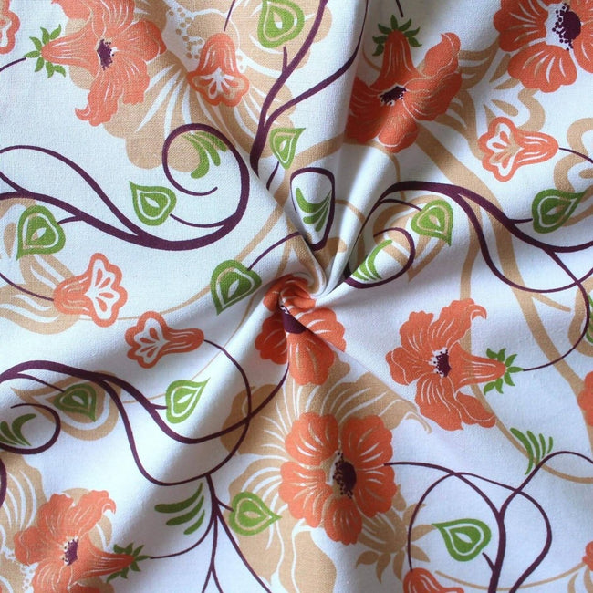 Airwill Cotton Floral Pattern 4 Seater Table Cloth - Orange Main Image