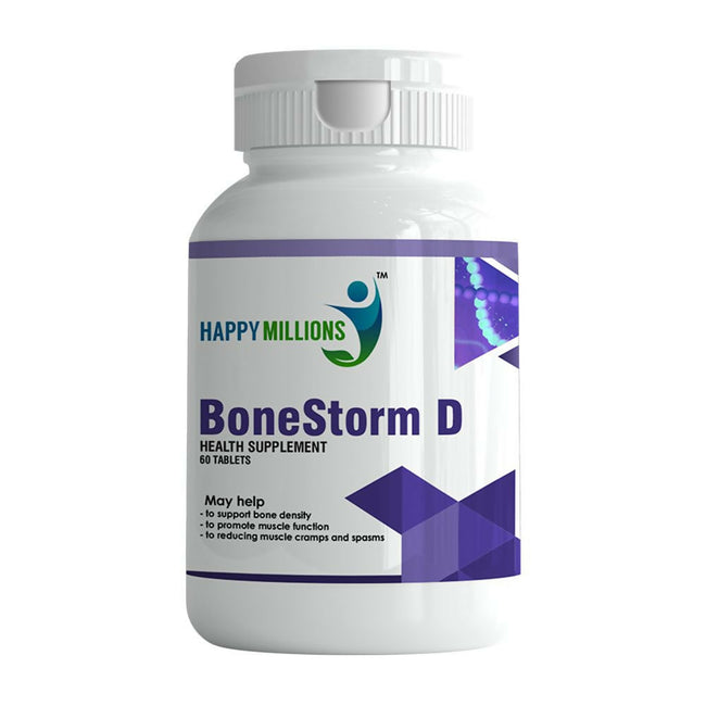 HappyMillions BoneStorm D Tablets | Calcium, Vitamin D3, Magnesium & Zinc Hover Image