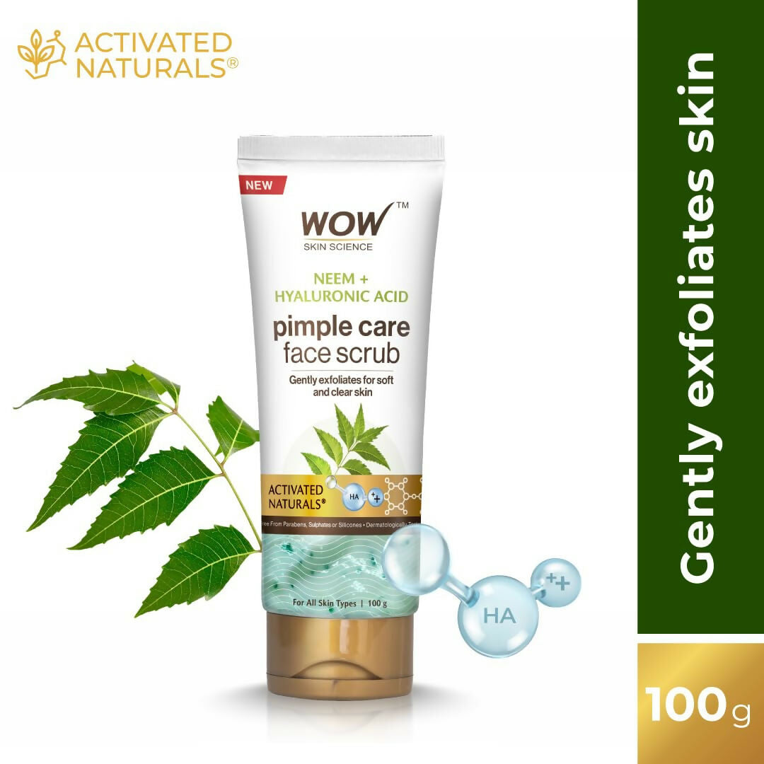WOW Skin Science Neem & Hyaluronic Acid Pimple Care Face Scrub For Anti-Bacterial, Unclogs Pores