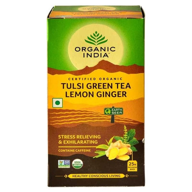 Organic India Tulsi Green Tea Lemon Ginger 25 Tea Bags Main Image