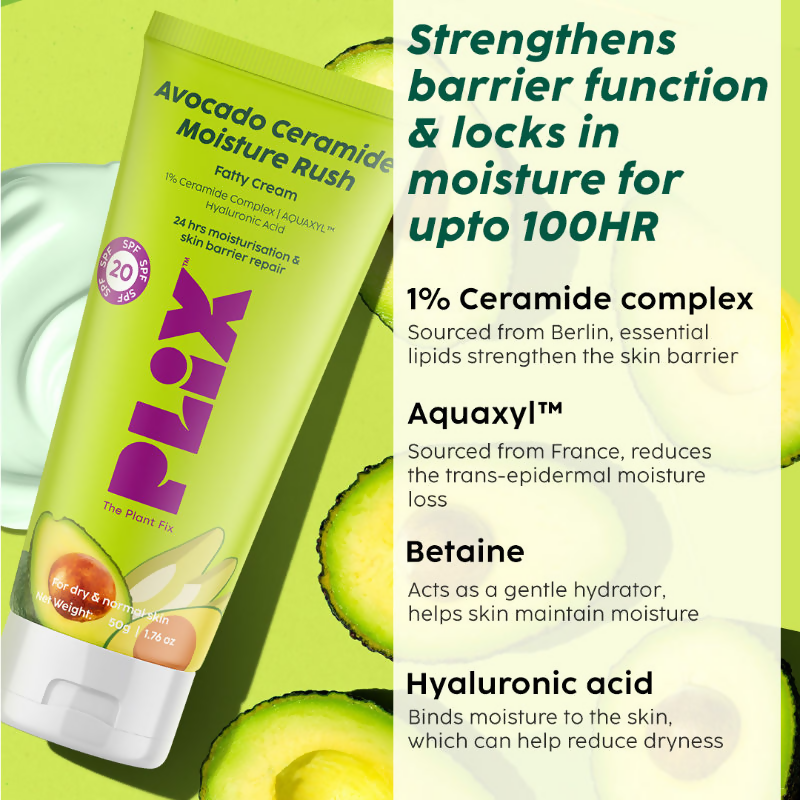 PLIX The Plant Fix Avocado 1% Ceramide Moisture Rush Barrier Repair Cream With SPF 20