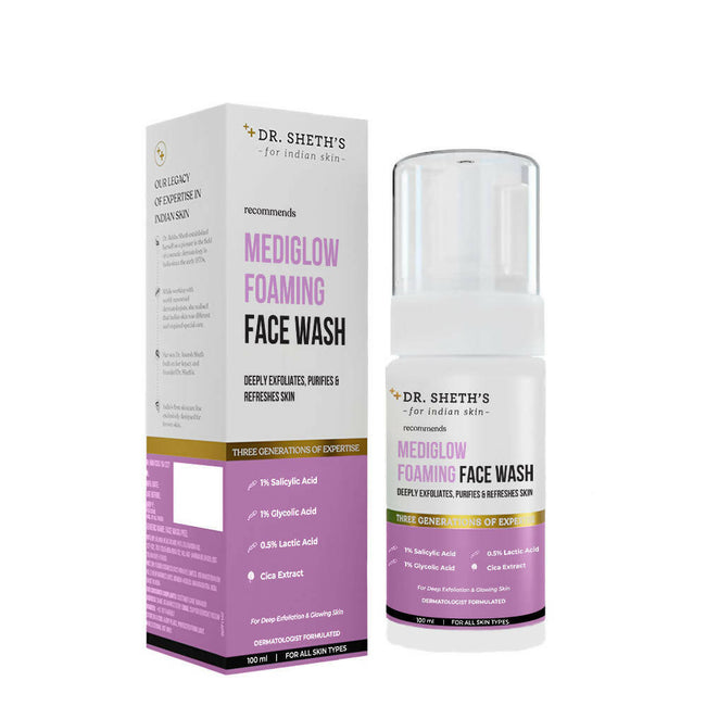 Dr. Sheth's Mediglow Foaming Face Wash For Glowing Skin, Deeply Cleanses, Exfoliates & Unclogs Pores, For All Skin Types Hover Image