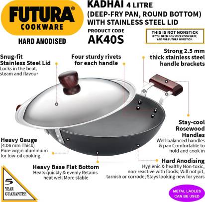 Hawkins Futura Hard Anodised Kadhai 30 cm Diameter with Lid 4 L (AK40S) Main Image