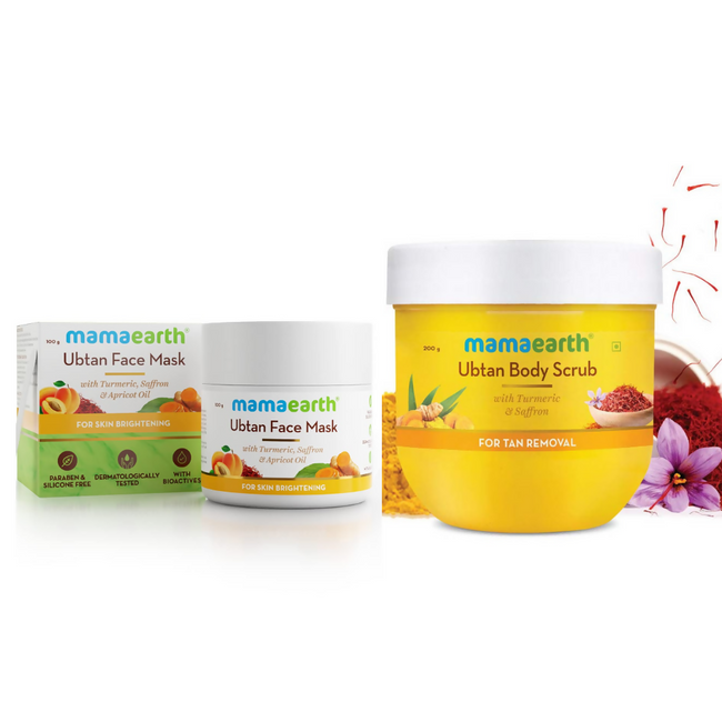 Mamaearth Ubtan Face Mask & Body Scrub with Turmeric & Saffron Combo For Tan Removal Hover Image