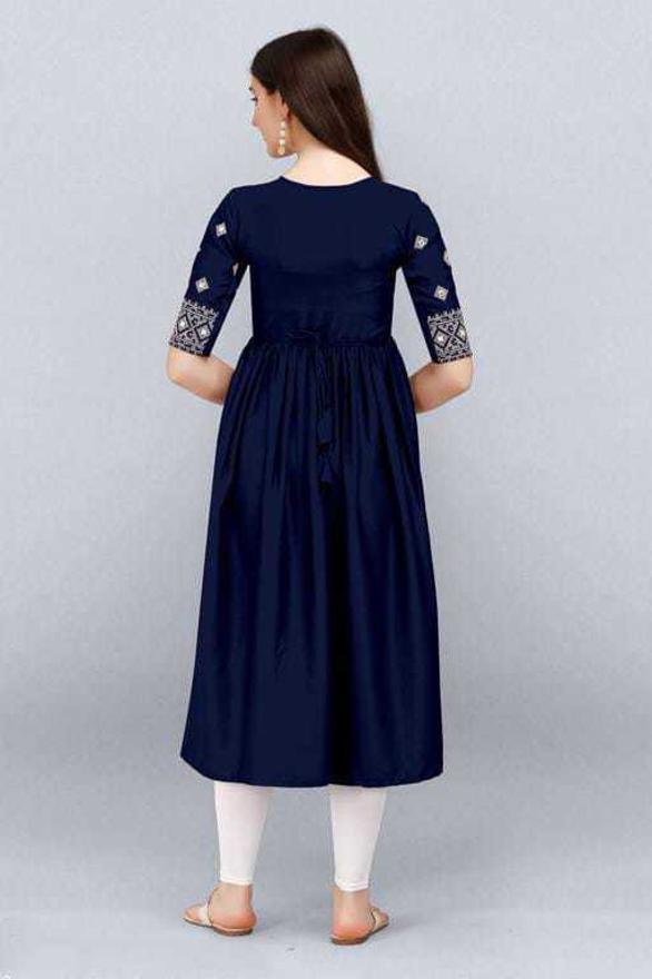 PAVONINE Navy Blue Color Burfi Design Embroidery Dress For Women