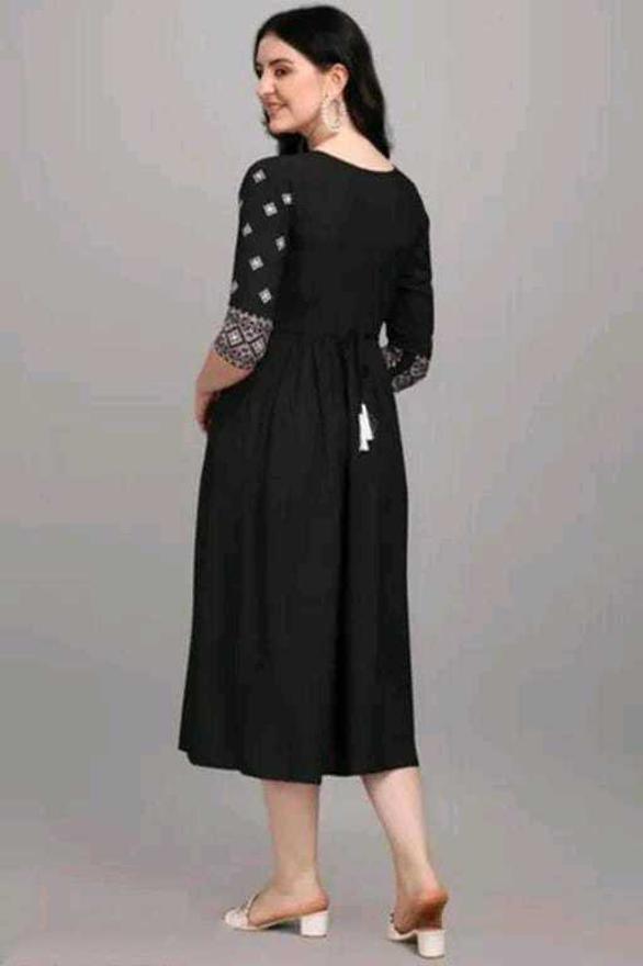 PAVONINE Black Color Burfi Design Embroidery Dress For Women