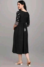 PAVONINE Black Color Burfi Design Embroidery Dress For Women