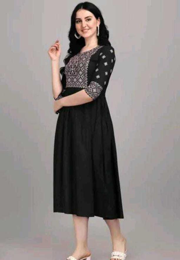 PAVONINE Black Color Burfi Design Embroidery Dress For Women