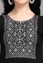 PAVONINE Black Color Burfi Design Embroidery Dress For Women