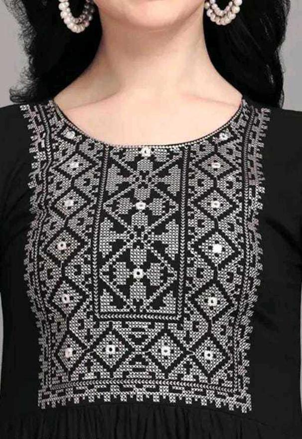 PAVONINE Black Color Burfi Design Embroidery Dress For Women