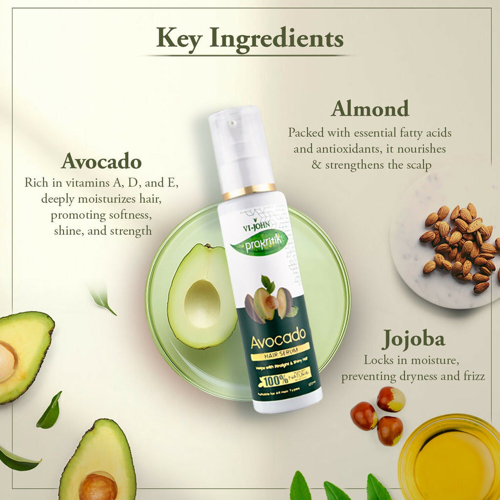 VI-JOHN Prakritik Avocado Hair serum Prevents dryness & Adds shine, 100% Natural Bio-Actives