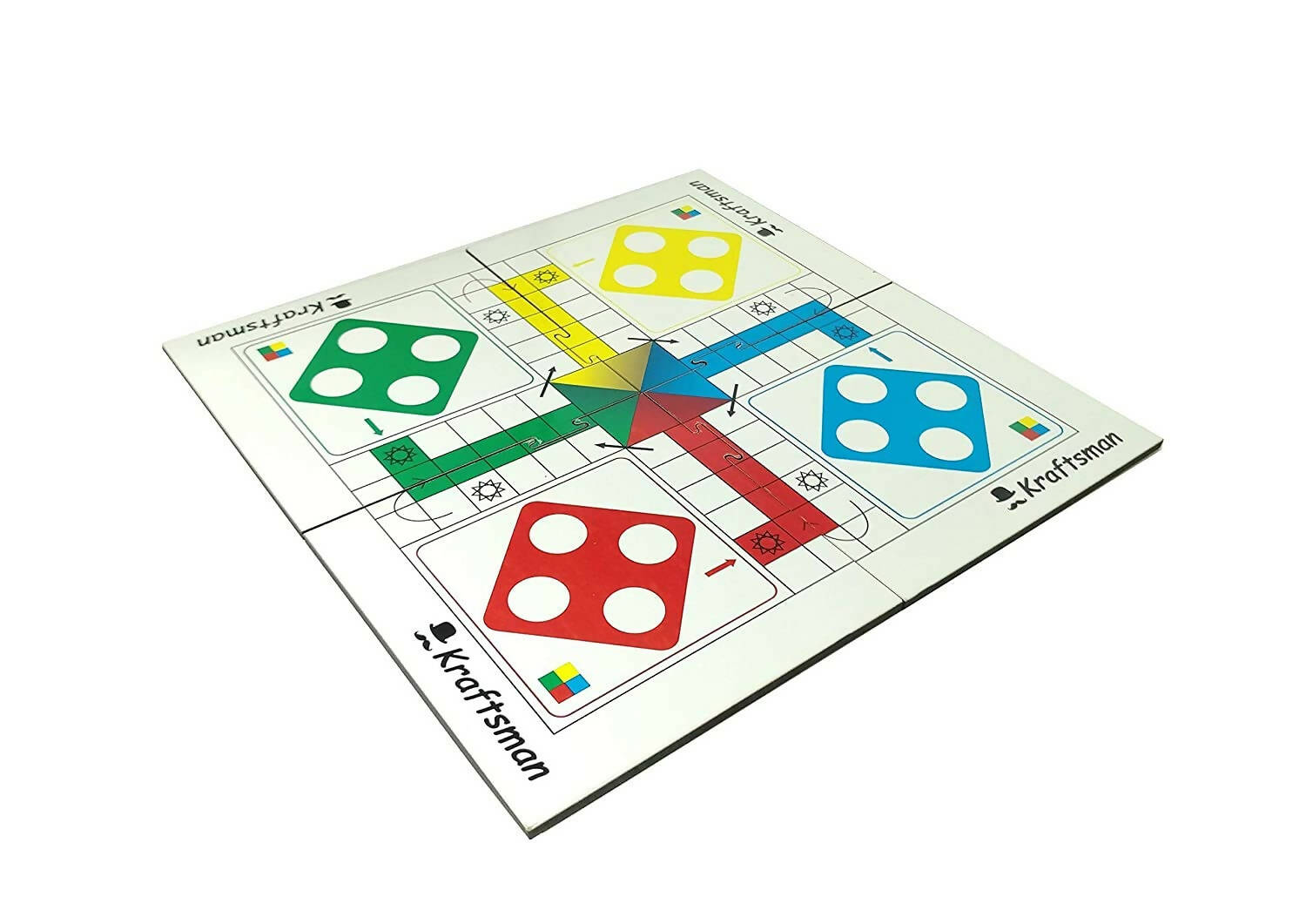 Kraftsman Wooden Portable Ludo Board Game for Kids and Adults (11?11 Inches) | Travel Pouch Included for Pawns and Dice