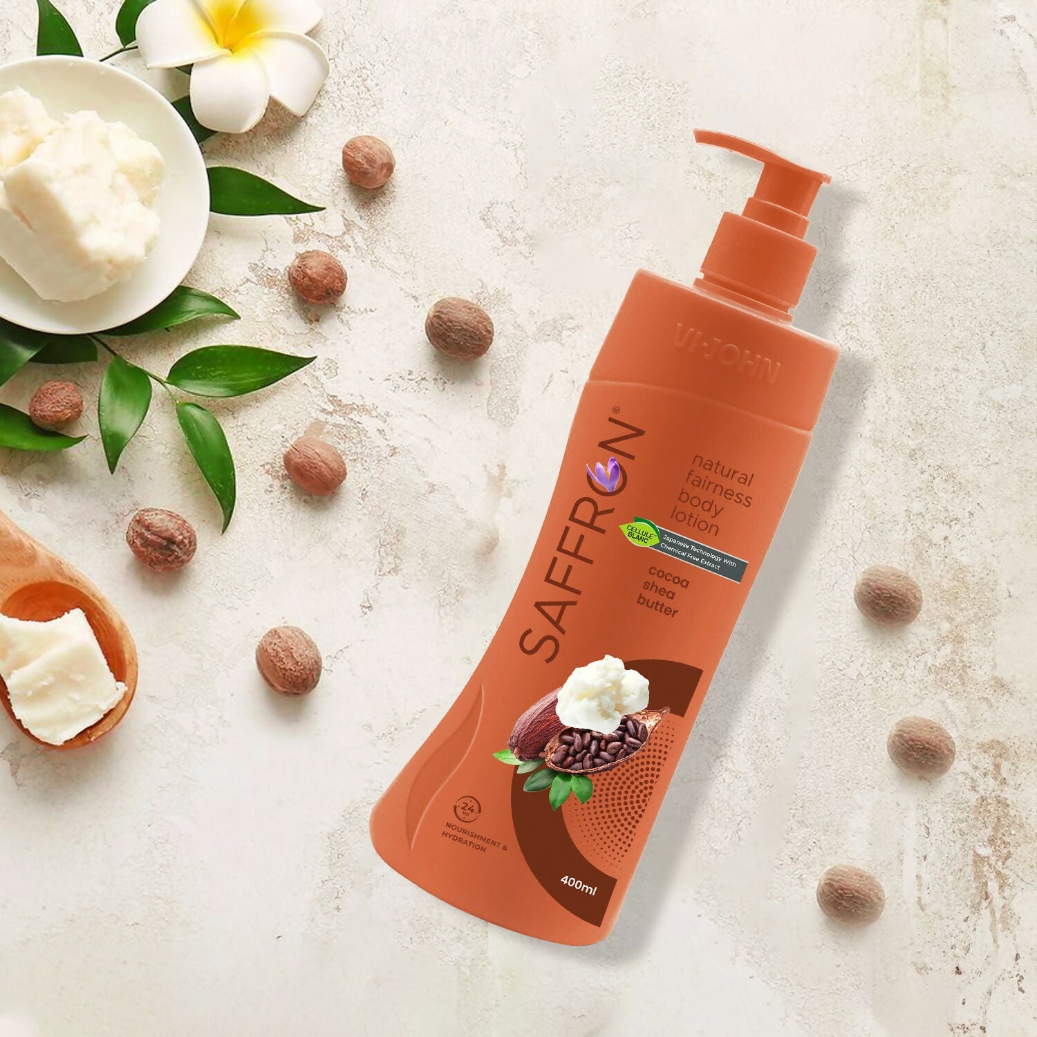 VI-JOHN Saffron Natural Fairness Body Lotion Cocoa Shea Butter Deep Nourishment Soft, Glowing Skin For All Skin Types